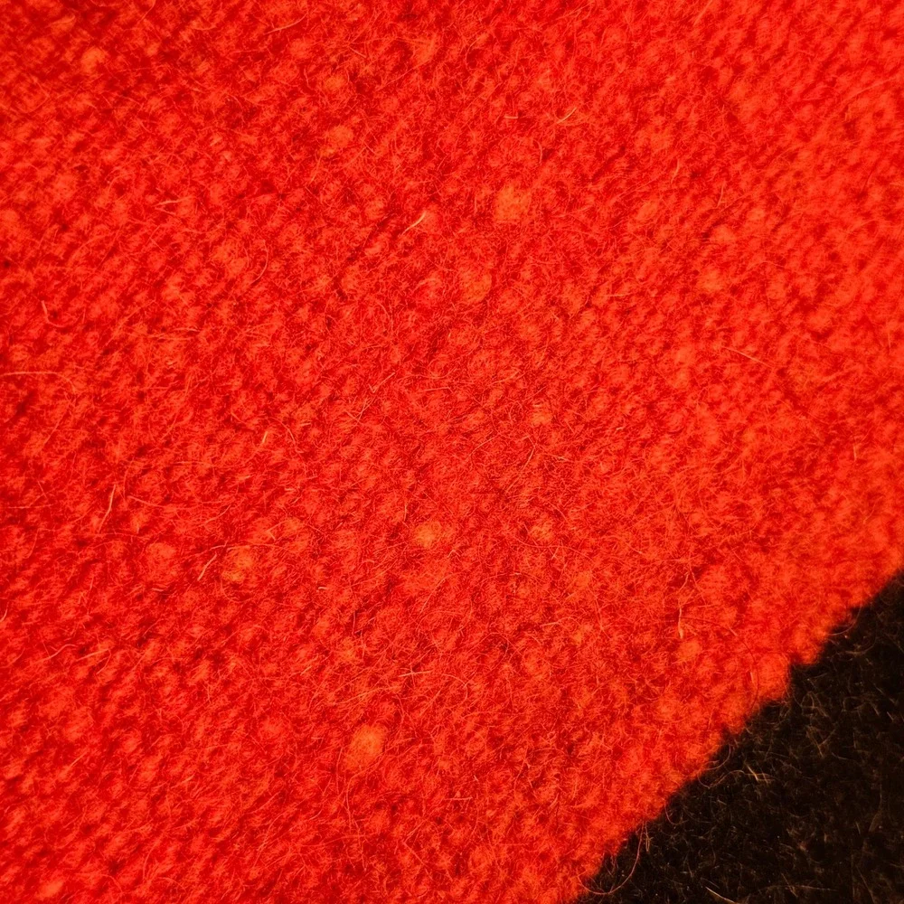 Vintage Handwoven Wool Textile Red Black Sunburst Southwestern Rug 72x56